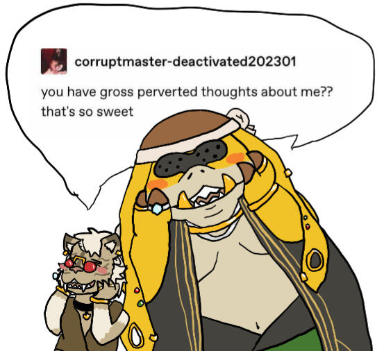 The duo blushing and leaning into eachother, hands on their cheeks. "you have gross perverted thoughts about me?? that's so sweet"